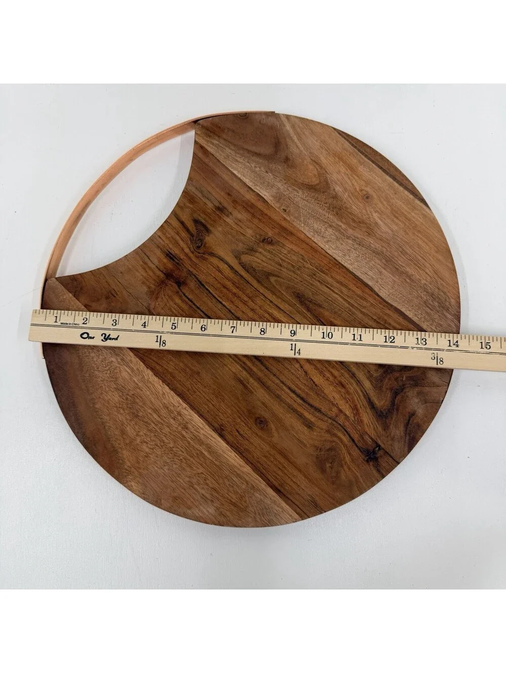 Round Acacia Wood Cheese Board Copper Handle Charcuterie Serving Cheese Knives